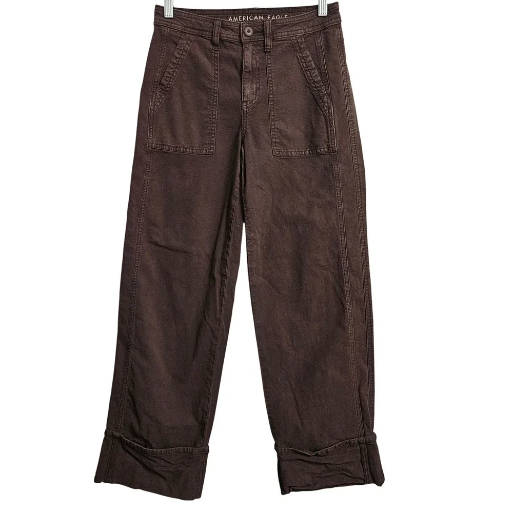 American Eagle Pants Women 0 Brown Stovepipe Stretch Cinch Back Utility Trousers